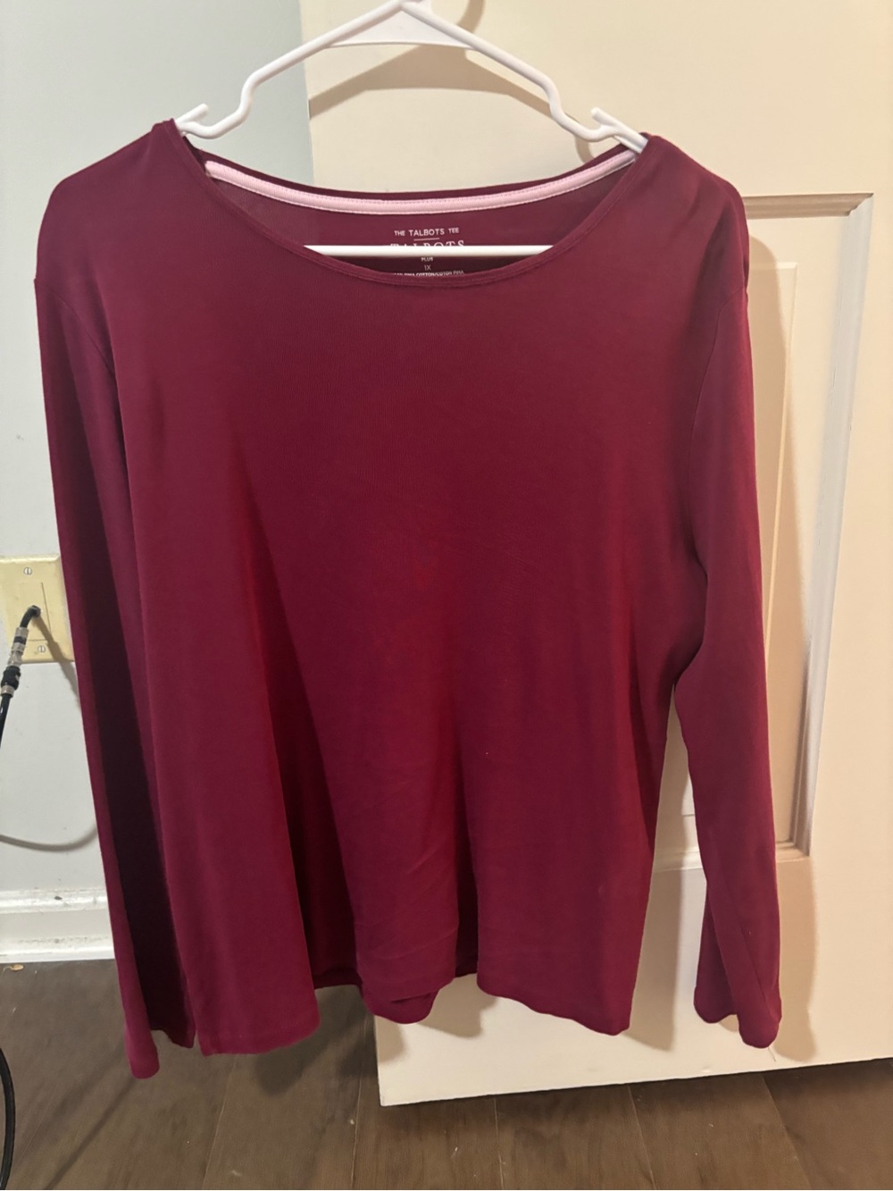 Woman’s Talbots Long-Sleeve Crewneck Top in Deep Burgundy